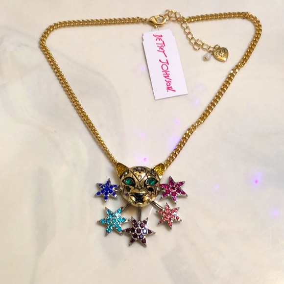 Betsey Johnson Gold Tone Leopard & Shooting Star Pendant Necklace NWT - Picture 3 of 16